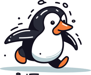 Obraz premium Cute cartoon penguin running on white background. Vector illustration.