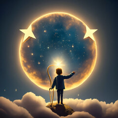 A very realistic young child hanging on to a sin