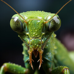 Green praying mantis close up photo