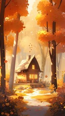 The fire in the forest. AI generated art illustration.