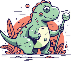 Fototapeta premium Cute dinosaur in cartoon style. Vector illustration for childrens design.