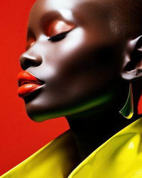 Close-up photo of an African female model wearing heavy make-up