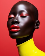 Close-up photo of an African female model wearing heavy make-up