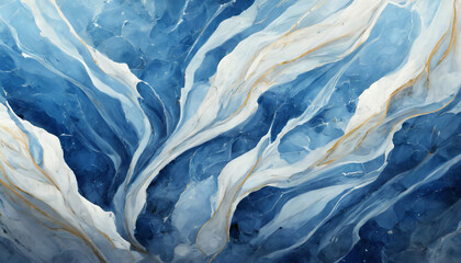 Blue abstract marble marbled stone ink liquid fluid painted painting texture luxury background banner - White petals