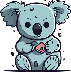 Fototapeta premium Cute cartoon koala bear with a ticket. Vector illustration.