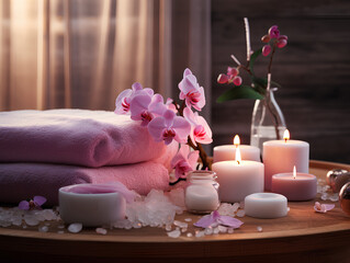 Spa room, cozy atmosphere, candles, stones for stone therapy - created by ai
