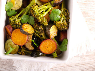 Baked vegetables: zucchini, eggplant, broccoli and sweet potato