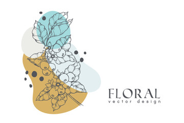 Collection of hand drawn spring flowers and plants. Monochrome vector illustrations in sketch style.	
