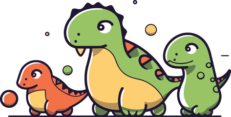 Obraz premium Cute cartoon dinosaurs. Vector illustration of cute dinosaurs. Dinosaur icon.