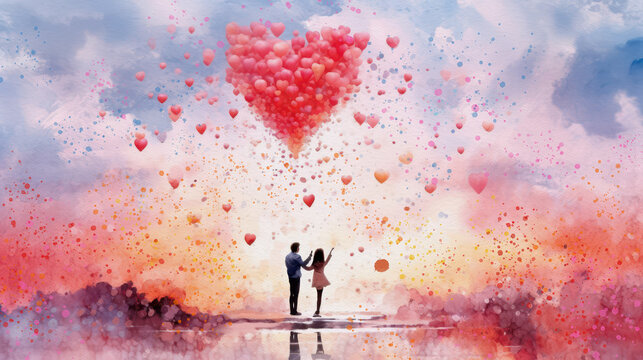 Love couple illustration, watercolor, generative ai