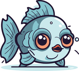 Fototapeta premium Cute cartoon fish. Vector illustration. Isolated on white background.