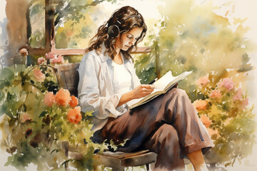Joyous Interaction of Humans and Nature in Floral Watercolor
