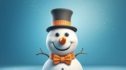 A cheerful snowman with a carrot nose and a stylish top hat