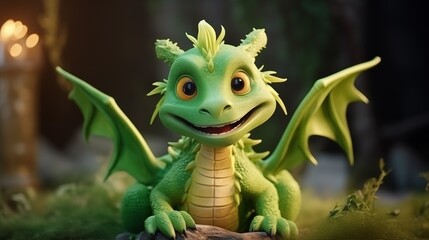 Fototapeta premium Funny cute green dragon . symbol of the new year