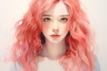 Fototapeta premium Cute Watercolor Portrayal of girl