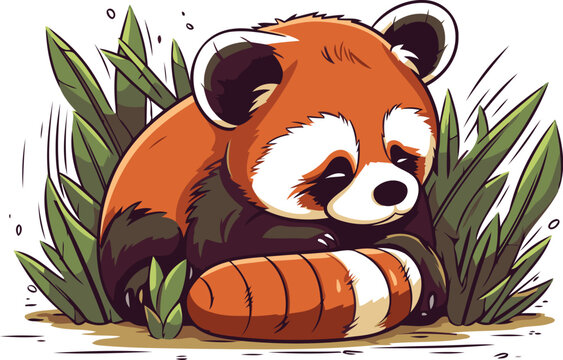recommend clip art: Red panda sitting on the grass. Vector illustration of a cute animal.