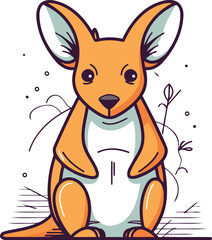 Cute kangaroo sitting on the ground. Vector illustration.