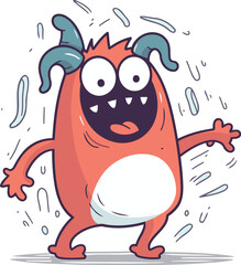 Cartoon monster in rain. Vector illustration isolated on white background.