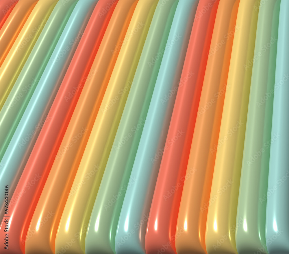 Poster multicolored inflated lines with a shiny surface, 3d rendering illustration