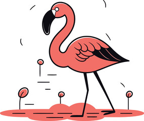Flamingo bird. Vector illustration in doodle style.