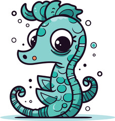 Fototapeta premium Cute cartoon sea horse. Vector illustration isolated on white background.