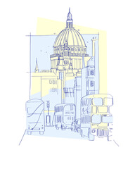 Fototapeta premium Beautiful line drawing of London. Fleet Street. modern flat style. postcards, cover, line, art.