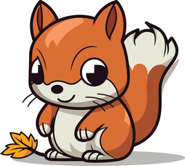 Cute squirrel with autumn leaves isolated on white background. Vector illustration.