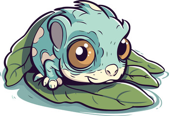 Cute little baby frog with big eyes. Vector cartoon illustration.