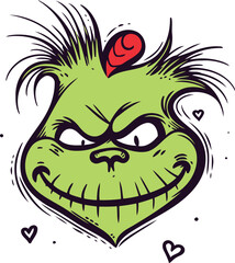 Vector illustration of a cartoon monster with a heart on his head.