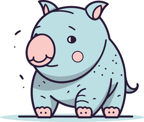 Cute little baby rhinoceros. Cartoon vector illustration.