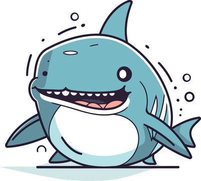 Cute cartoon smiling shark. Vector illustration. Isolated on white background.
