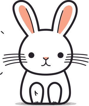 Cute cartoon rabbit. Vector illustration on white background. Happy Easter.
