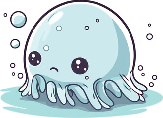 Cute cartoon jellyfish. Vector illustration isolated on white background.