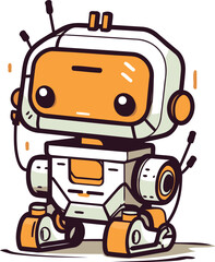 Fototapeta premium Cute cartoon robot. Vector illustration. Isolated on white background.