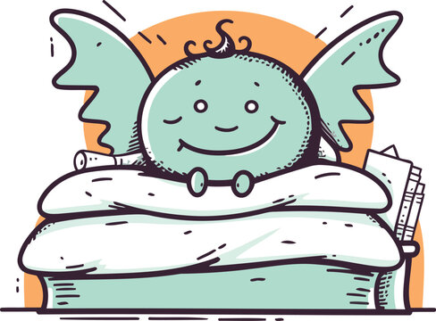 recommend clip art: Cute little angel on the bed. Vector illustration of a cartoon character.