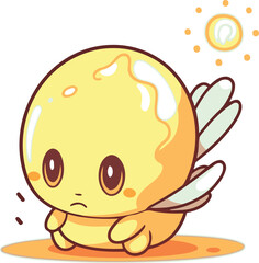 Illustration of a Cute Little Monster Sitting on the Ground with Wings