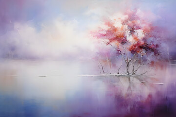 tree next to water,  Whispers of Nature's Beauty, abstract landscape art, painting background, wallpaper, generative ai