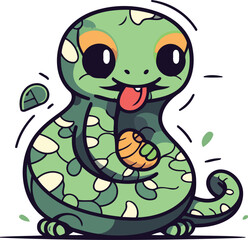 Naklejka premium Cute cartoon snake. Vector illustration. Isolated on white background.
