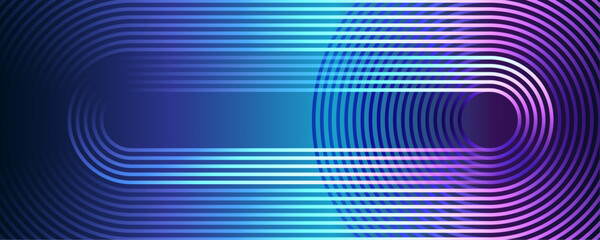 Abstract colorful blue green purple rounded rectangle lines glowing on dark blue background. Modern shiny geometric stripes lines. Futuristic digital, technology, modern concept. Vector illustration