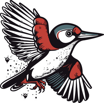 recommend clip art: Great spotted woodpecker vector illustration. hand drawn sketch style.