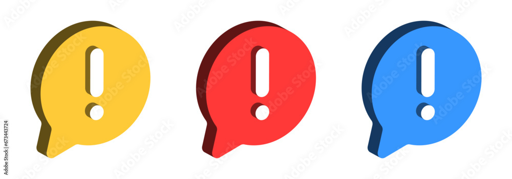 Aufkleber 3d information icon button. exclamation mark icon in modern 3d speech bubble shapes , red notificati