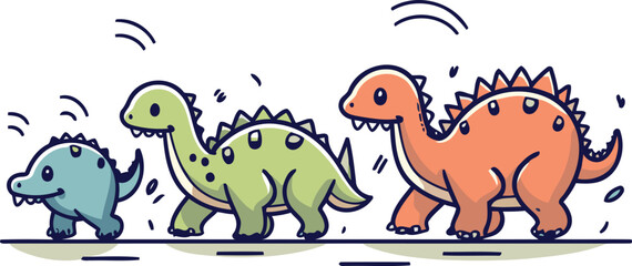 Dinosaur cartoon vector illustration. Stegosaurus. pterodactyl. triceratops. tyrannosaurus. diplodocus - obrazy, fototapety, plakaty