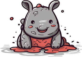 Cartoon rhinoceros on the ground. Vector illustration.