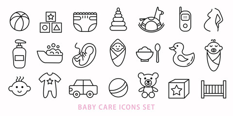 Baby accessories line icons set. Newborn kids care - obrazy, fototapety, plakaty