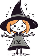 Obraz na płótnie Canvas Cute little girl dressed as a witch. Vector illustration on white background.