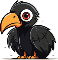 Obraz premium Cute cartoon raven. Vector illustration isolated on a white background.