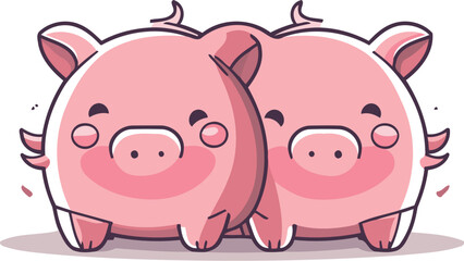 Cute piggy cartoon vector illustration. Isolated on white background.