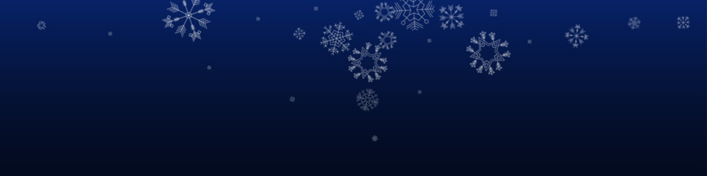Silver Snowfall Vector Blue Panoramic Background.