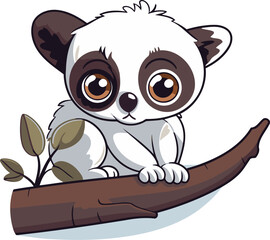 Naklejka premium Cute cartoon lemur sitting on a branch. Vector illustration.