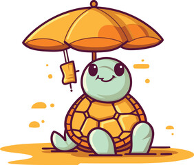 Obraz premium Cute turtle character with umbrella. Vector illustration in cartoon style.
